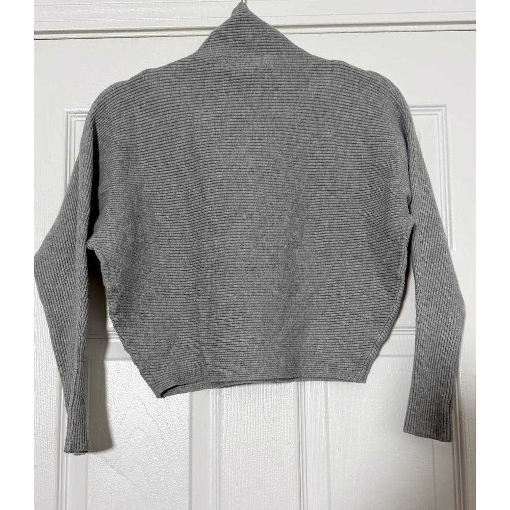 Magaschoni Gray Boxy Turtleneck Sweater XS Ribbed Dolman Crop Knit - Picture 2 of 6